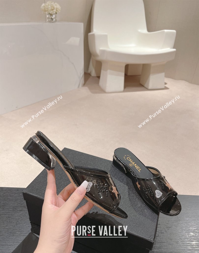 Chanel PVC Heel Slide Sandals 3.5cm with Crystals Logo Black 2024 0423 (MD-240423079)