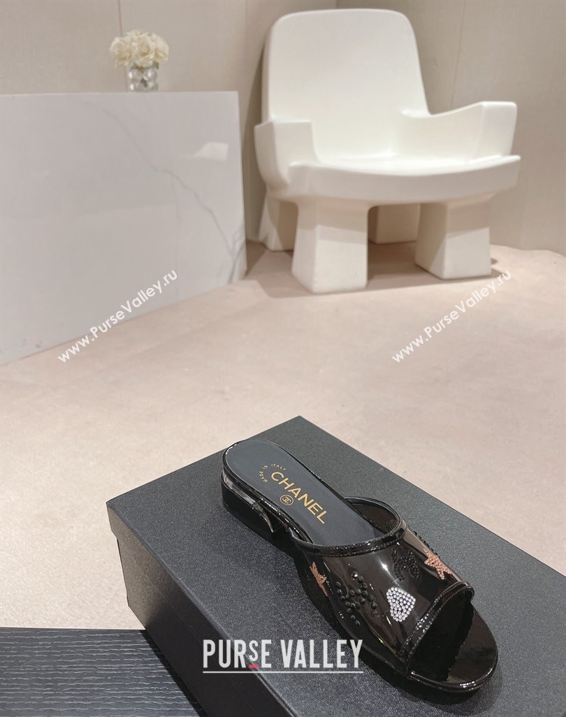 Chanel PVC Heel Slide Sandals 3.5cm with Crystals Logo Black 2024 0423 (MD-240423079)