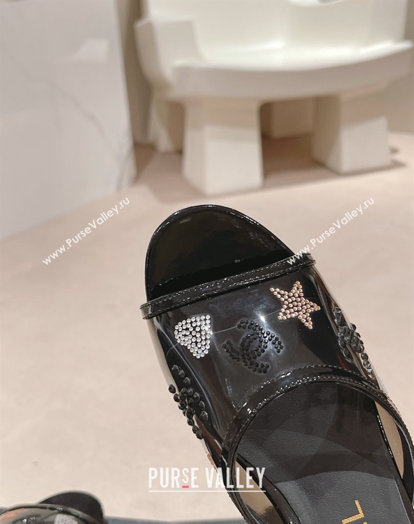 Chanel PVC Heel Slide Sandals 3.5cm with Crystals Logo Black 2024 0423 (MD-240423079)
