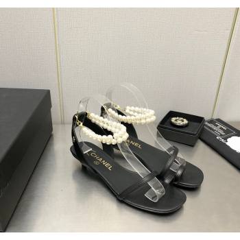Chanel Lambskin Heel Sandals with Pearls Ankle Strap Black 2024 0423 (MD-240423001)