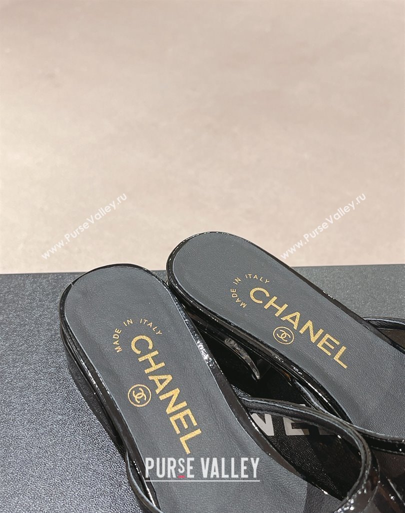 Chanel PVC Heel Slide Sandals 3.5cm with Crystals Logo Black 2024 0423 (MD-240423079)