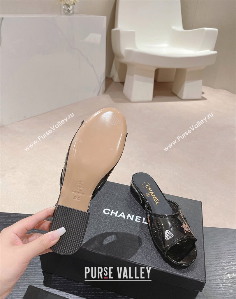 Chanel PVC Heel Slide Sandals 3.5cm with Crystals Logo Black 2024 0423 (MD-240423079)