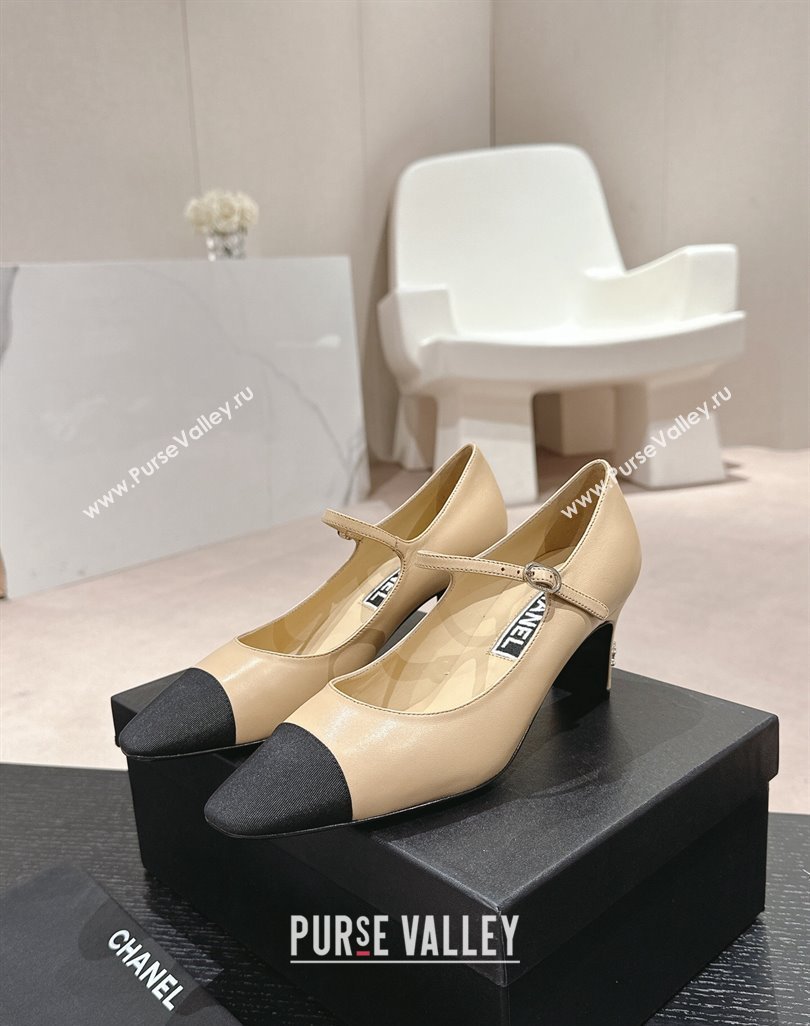 Chanel Lambskin Grosgrain Mary Janes Pumps 6.5cm Beige 2024 0423 (MD-240423091)