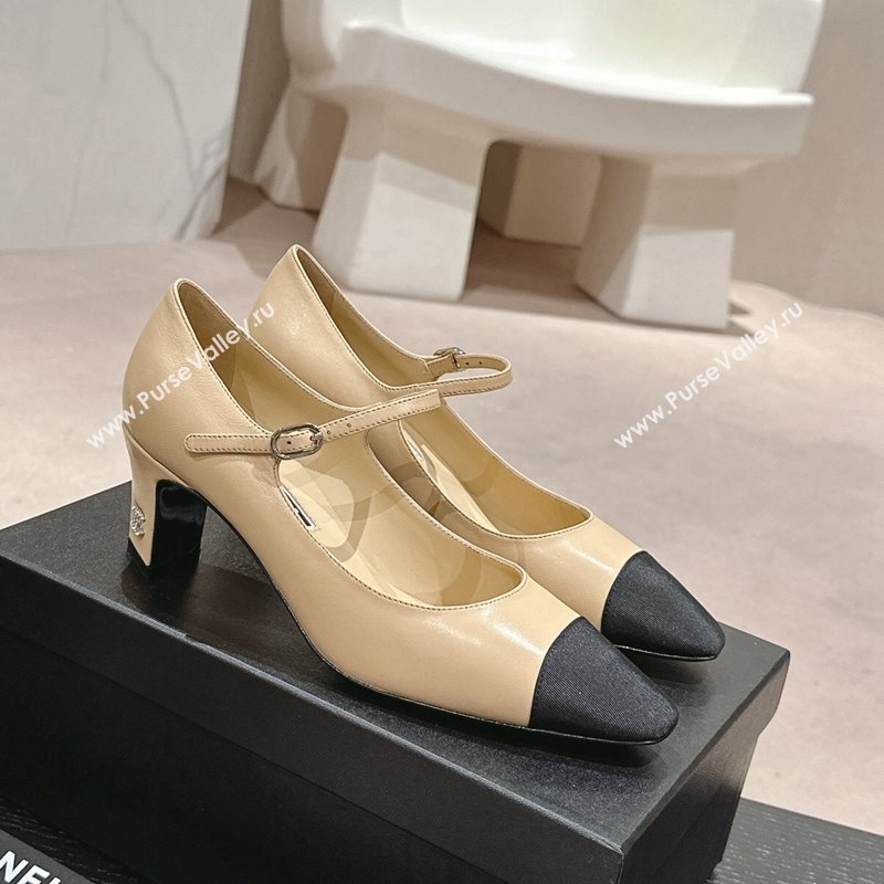 Chanel Lambskin Grosgrain Mary Janes Pumps 6.5cm Beige 2024 0423 (MD-240423091)