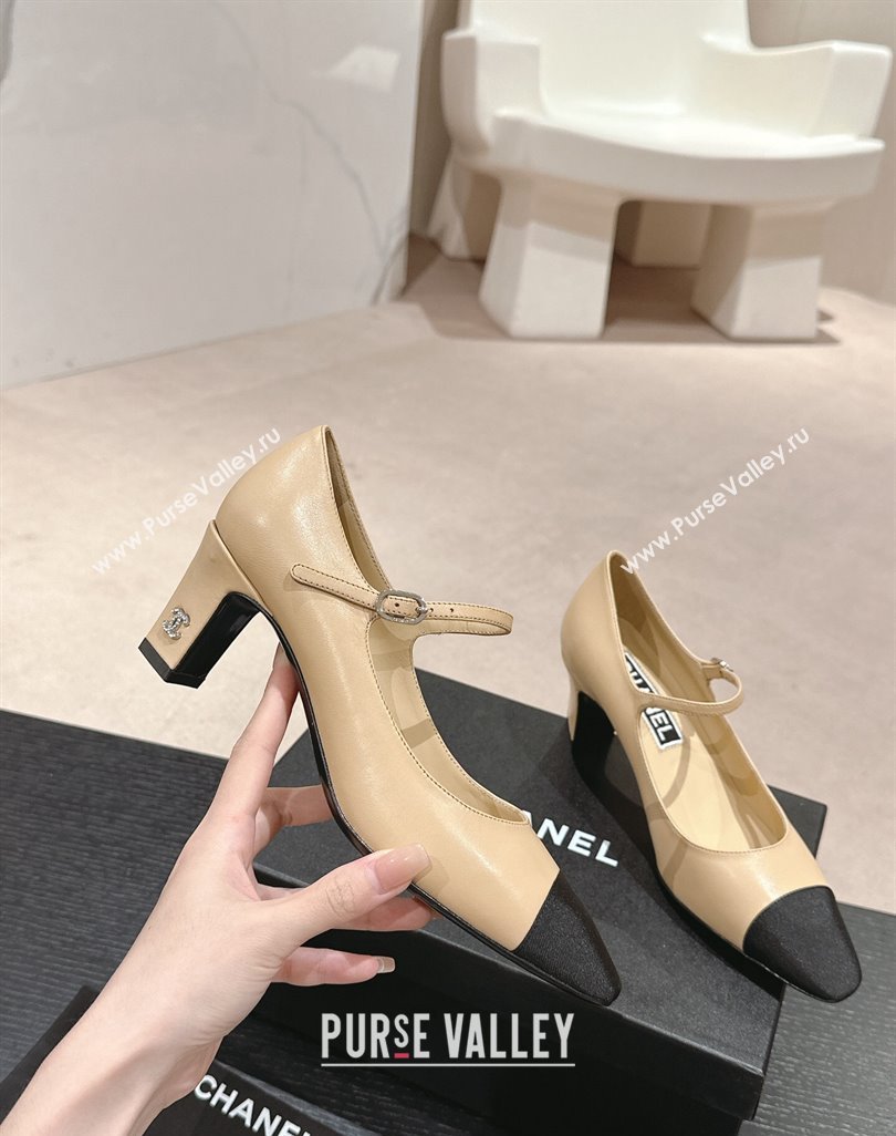 Chanel Lambskin Grosgrain Mary Janes Pumps 6.5cm Beige 2024 0423 (MD-240423091)