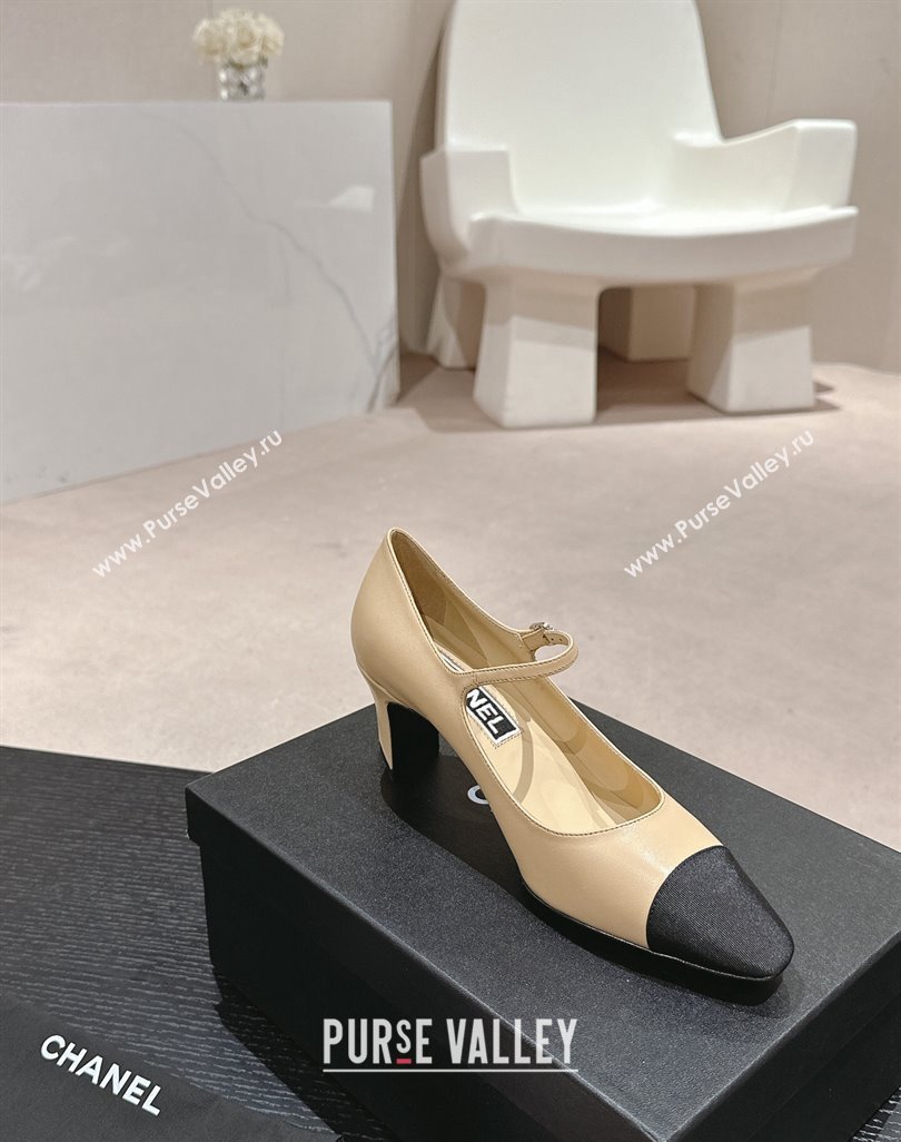 Chanel Lambskin Grosgrain Mary Janes Pumps 6.5cm Beige 2024 0423 (MD-240423091)