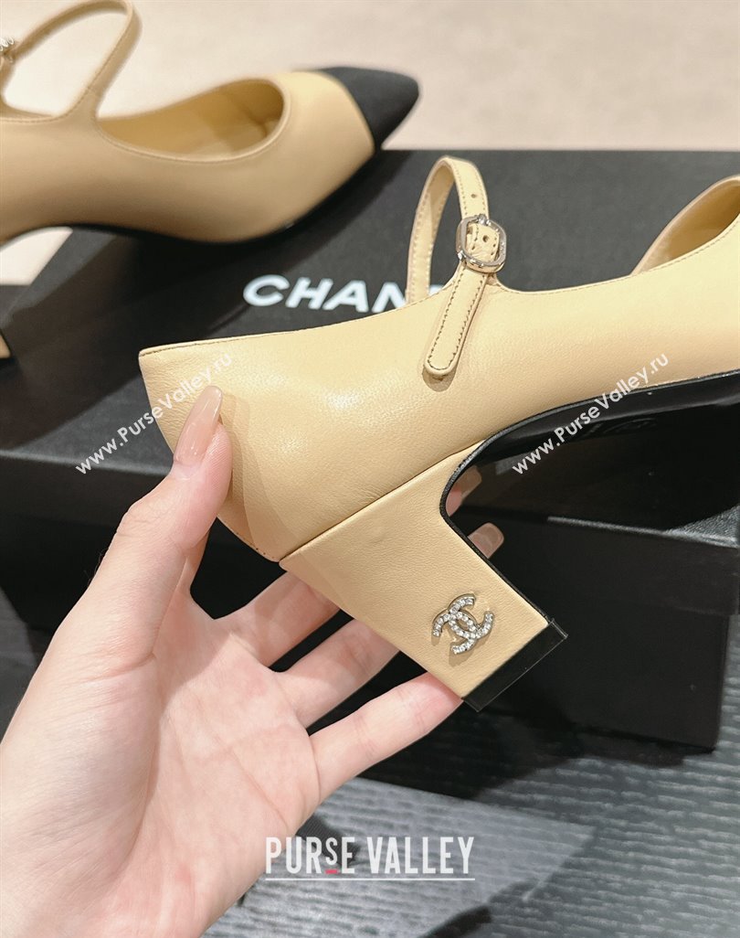 Chanel Lambskin Grosgrain Mary Janes Pumps 6.5cm Beige 2024 0423 (MD-240423091)