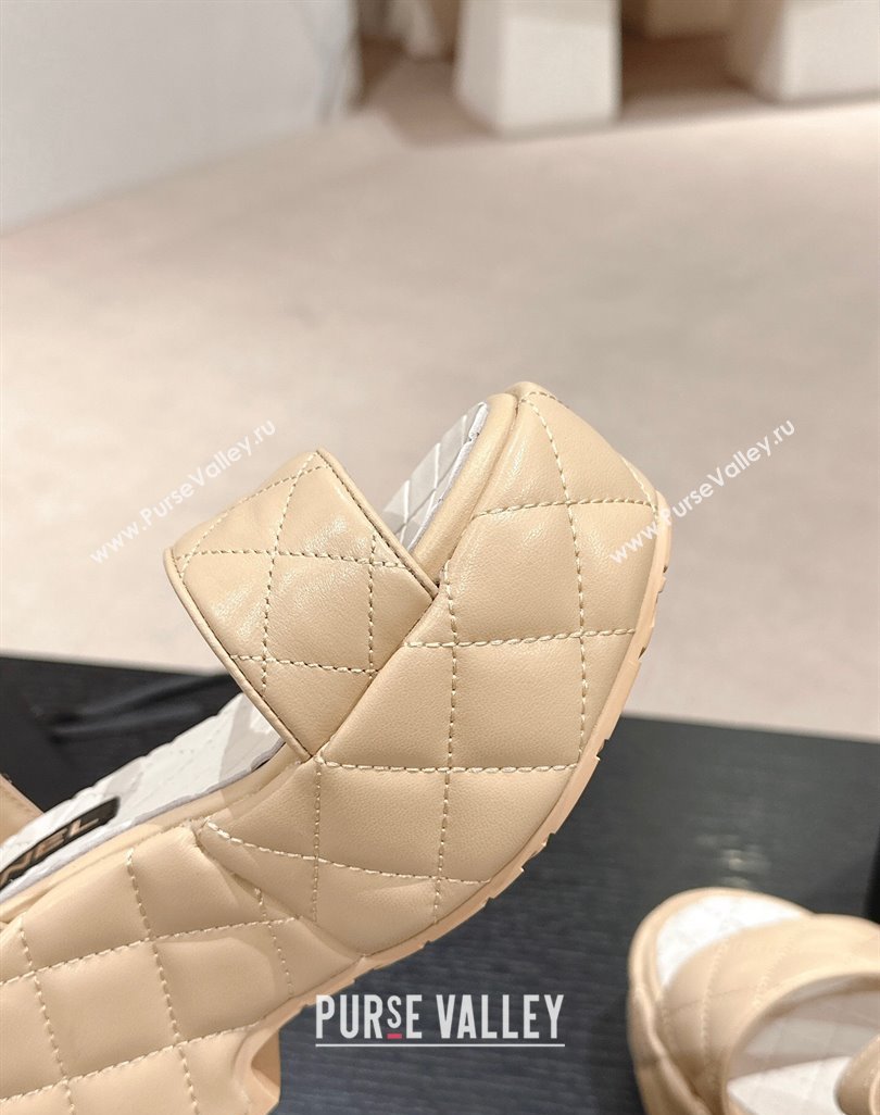 Chanel Quilted Lambskin Wedge Platform Sandals 7.5cm Beige 2024 0424 (MD-240424024)