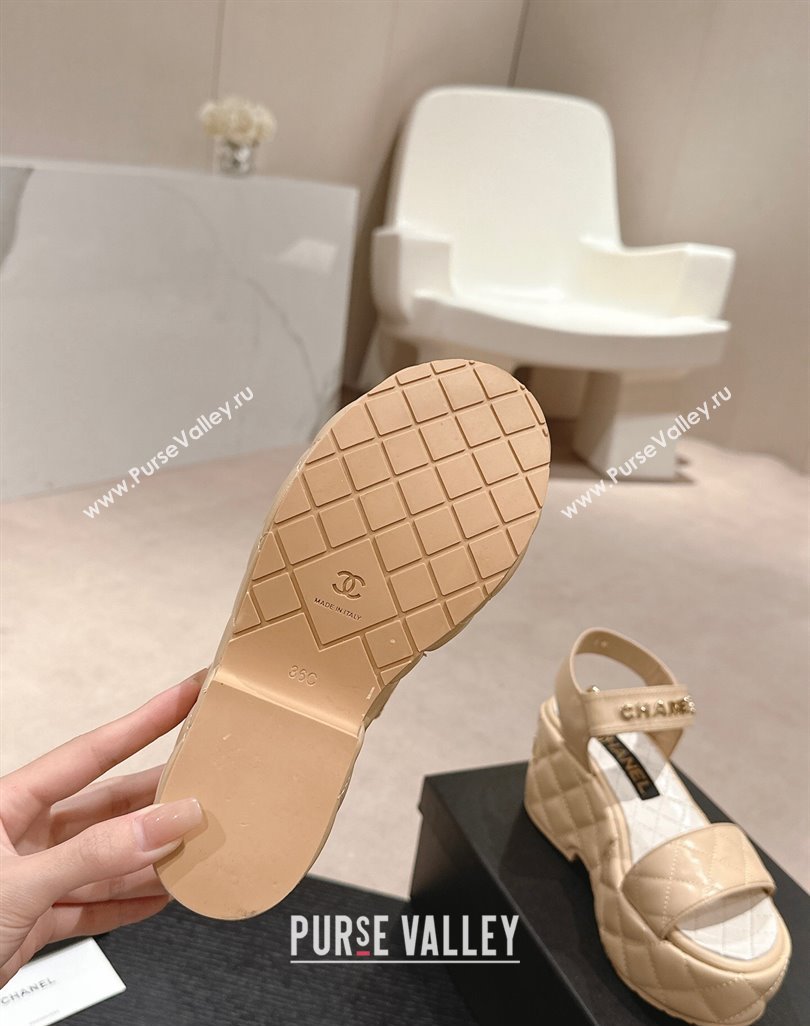 Chanel Quilted Lambskin Wedge Platform Sandals 7.5cm Beige 2024 0424 (MD-240424024)