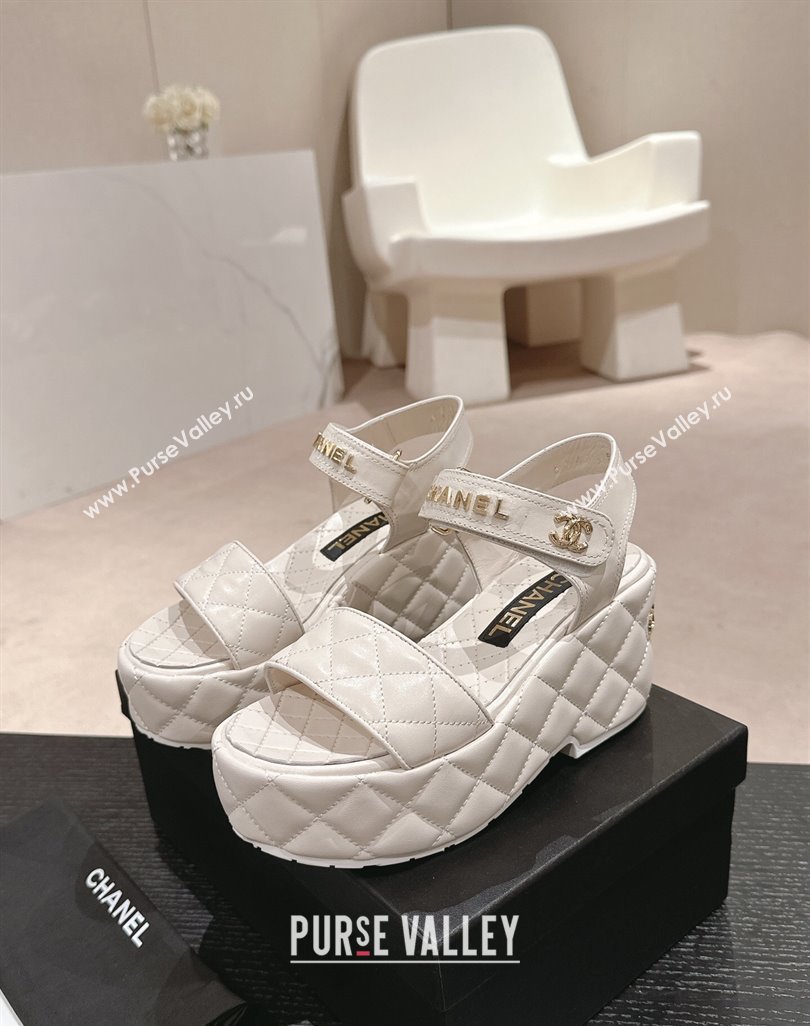 Chanel Quilted Lambskin Wedge Platform Sandals 7.5cm White 2024 0424 (MD-240424025)