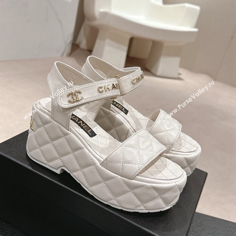 Chanel Quilted Lambskin Wedge Platform Sandals 7.5cm White 2024 0424 (MD-240424025)