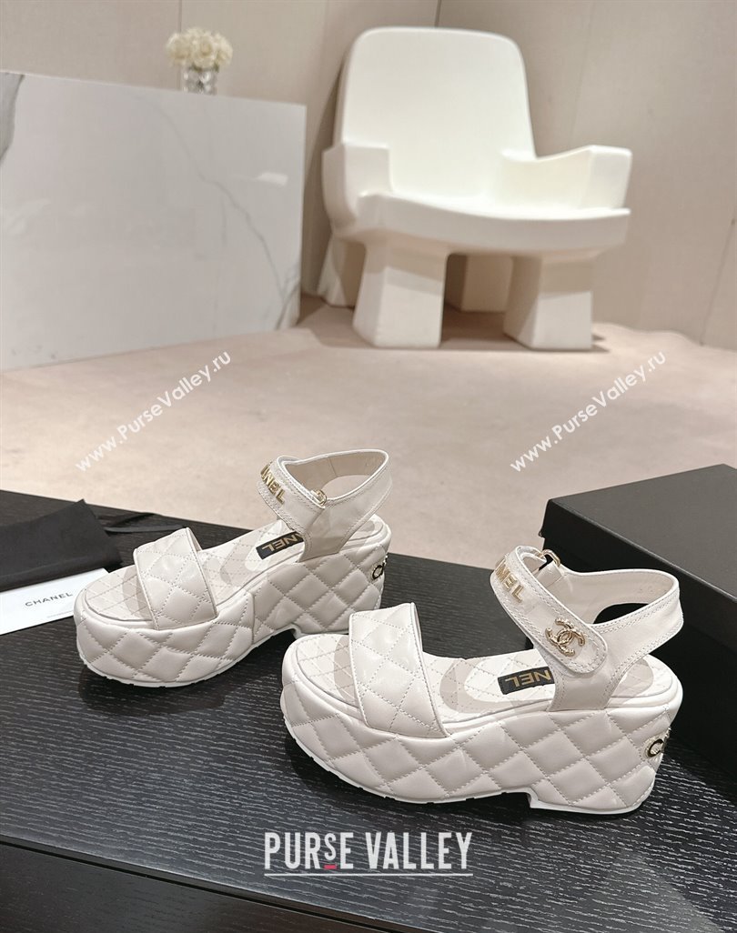 Chanel Quilted Lambskin Wedge Platform Sandals 7.5cm White 2024 0424 (MD-240424025)