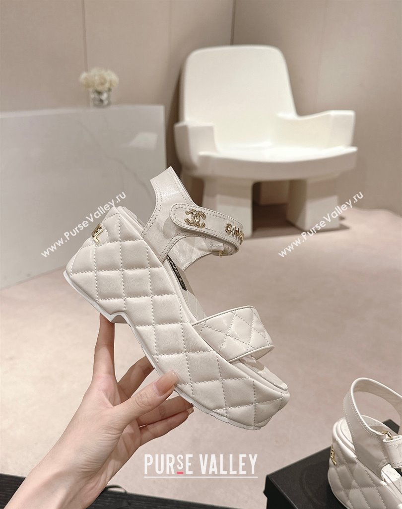 Chanel Quilted Lambskin Wedge Platform Sandals 7.5cm White 2024 0424 (MD-240424025)