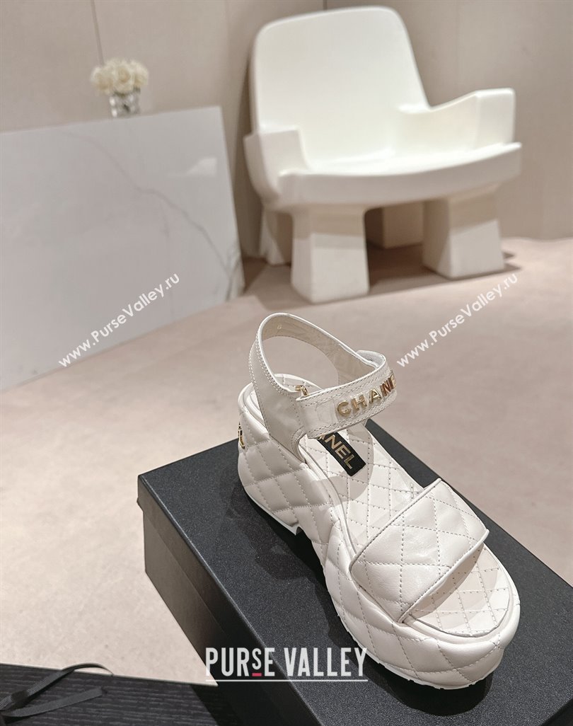 Chanel Quilted Lambskin Wedge Platform Sandals 7.5cm White 2024 0424 (MD-240424025)