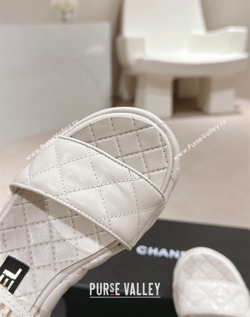 Chanel Quilted Lambskin Wedge Platform Sandals 7.5cm White 2024 0424 (MD-240424025)