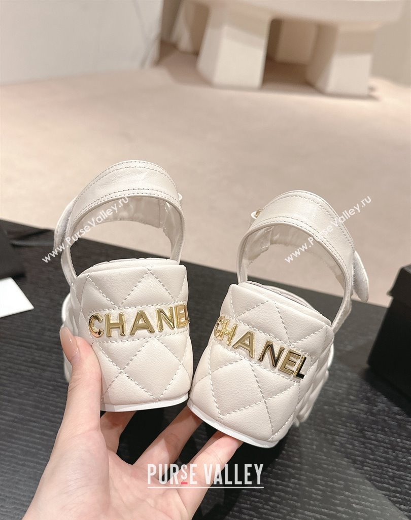Chanel Quilted Lambskin Wedge Platform Sandals 7.5cm White 2024 0424 (MD-240424025)