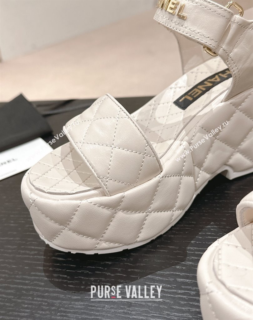 Chanel Quilted Lambskin Wedge Platform Sandals 7.5cm White 2024 0424 (MD-240424025)