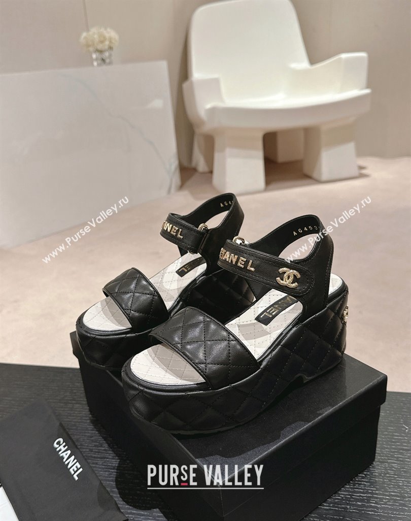 Chanel Quilted Lambskin Wedge Platform Sandals 7.5cm Black 2024 0424 (MD-240424026)