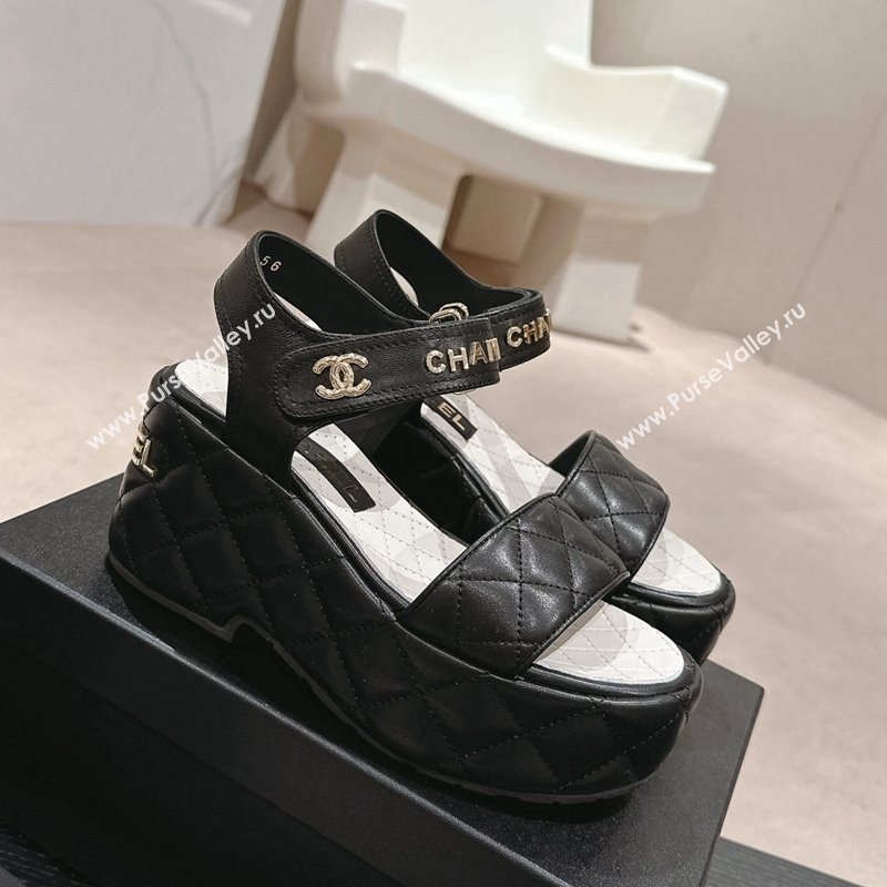 Chanel Quilted Lambskin Wedge Platform Sandals 7.5cm Black 2024 0424 (MD-240424026)