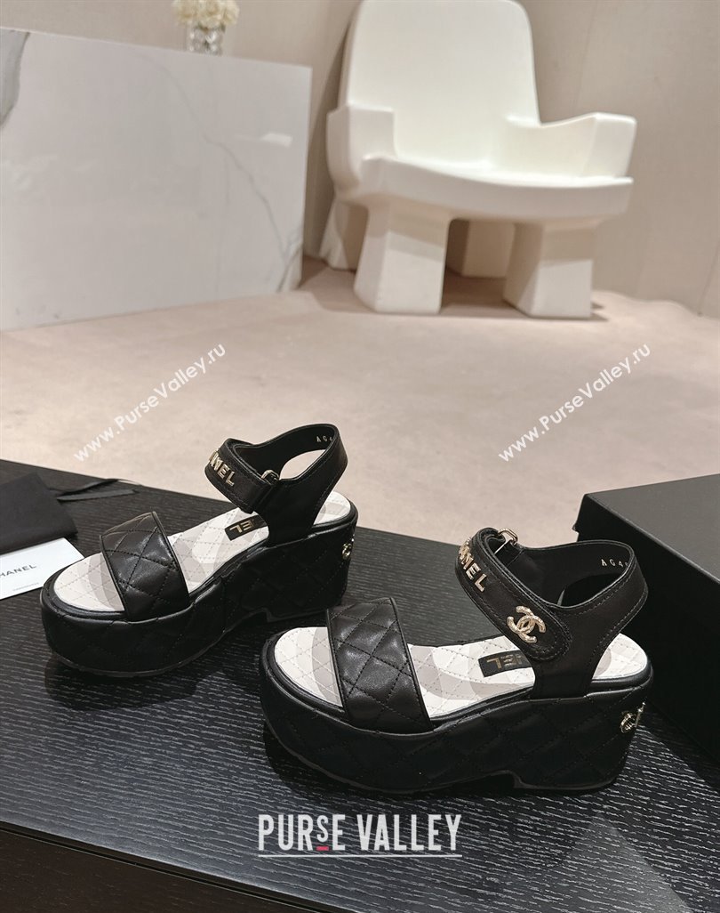 Chanel Quilted Lambskin Wedge Platform Sandals 7.5cm Black 2024 0424 (MD-240424026)