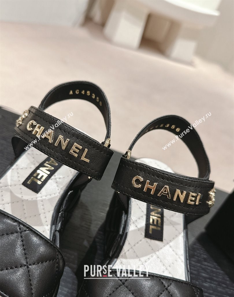 Chanel Quilted Lambskin Wedge Platform Sandals 7.5cm Black 2024 0424 (MD-240424026)