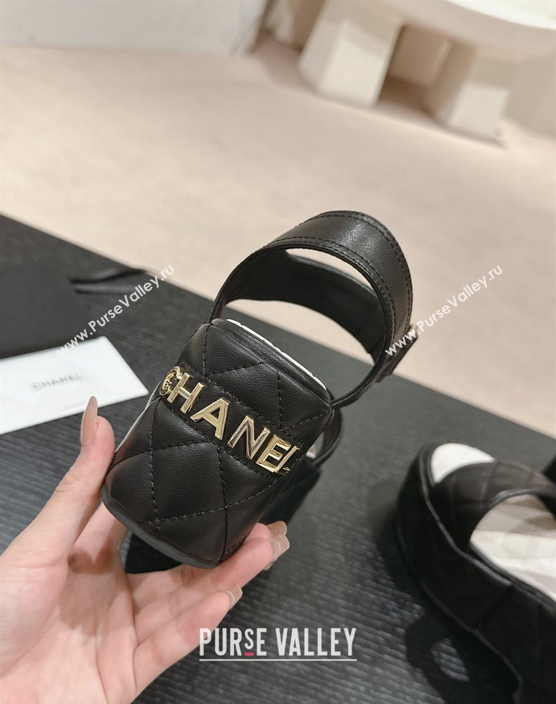 Chanel Quilted Lambskin Wedge Platform Sandals 7.5cm Black 2024 0424 (MD-240424026)