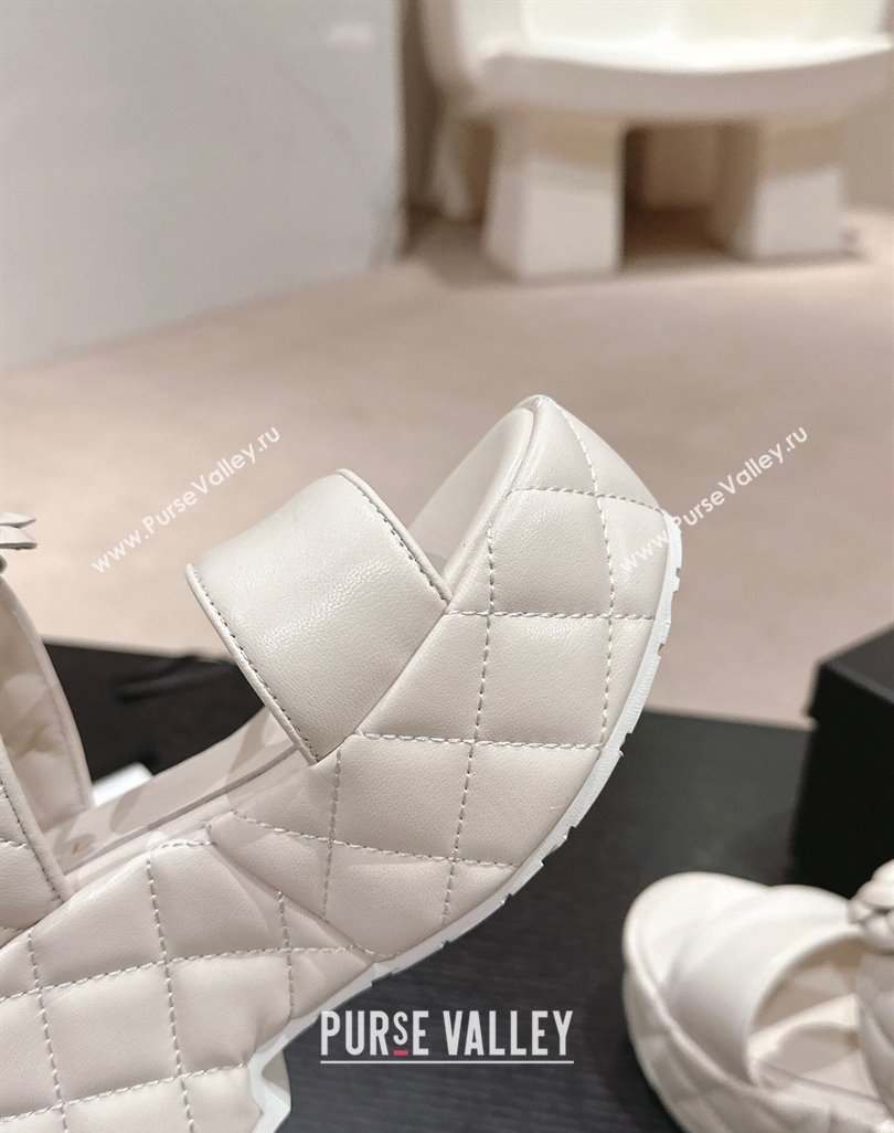 Chanel Quilted Lambskin Wedge Platform Slide Sandals 7.5cm with Camellia White 2024 (MD-240424028)