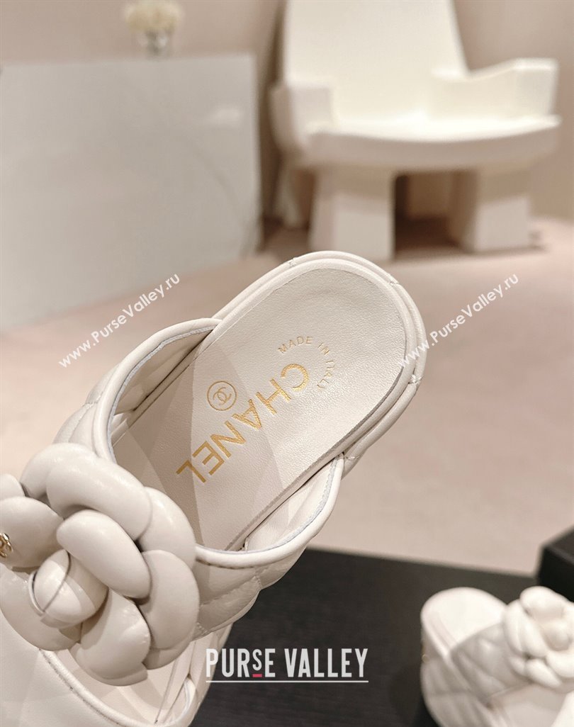 Chanel Quilted Lambskin Wedge Platform Slide Sandals 7.5cm with Camellia White 2024 (MD-240424028)