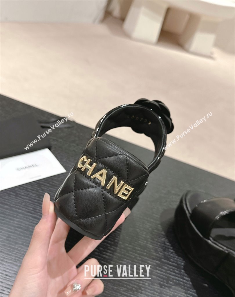 Chanel Quilted Lambskin Wedge Platform Slide Sandals 7.5cm with Camellia Black 2024 (MD-240424029)