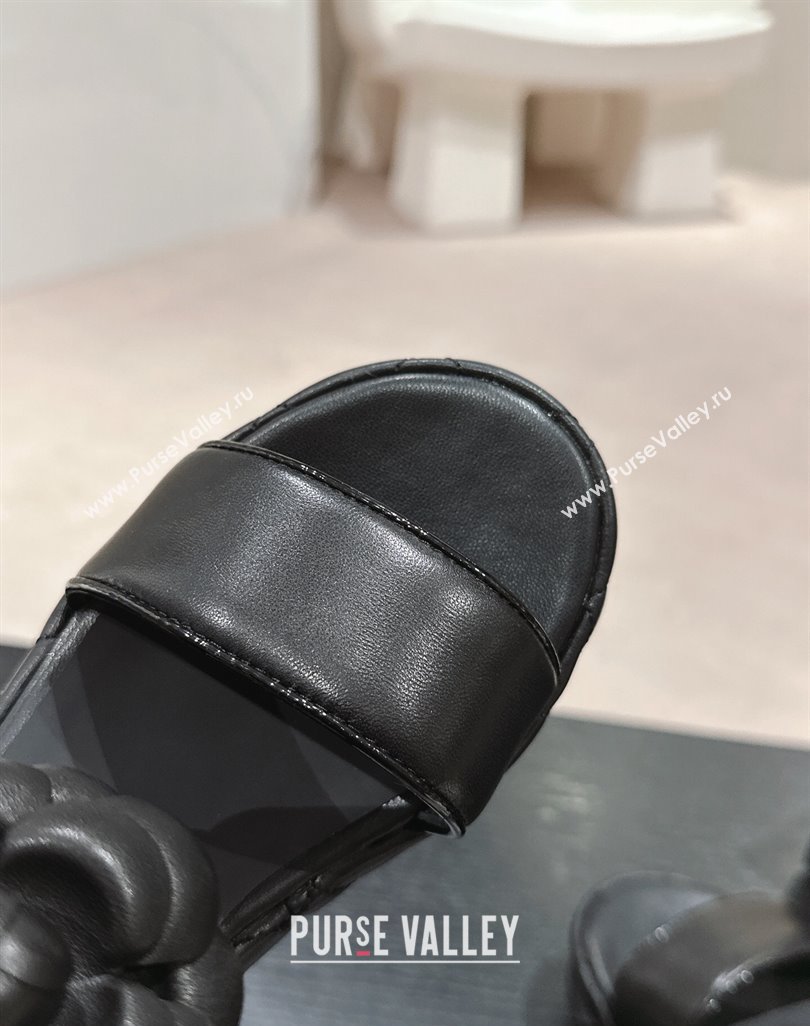 Chanel Quilted Lambskin Wedge Platform Slide Sandals 7.5cm with Camellia Black 2024 (MD-240424029)