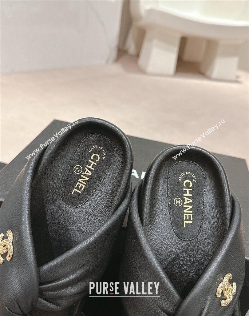 Chanel Lambskin Slide Sandals with Knot Strap Black 2024 0424 (MD-240424030)