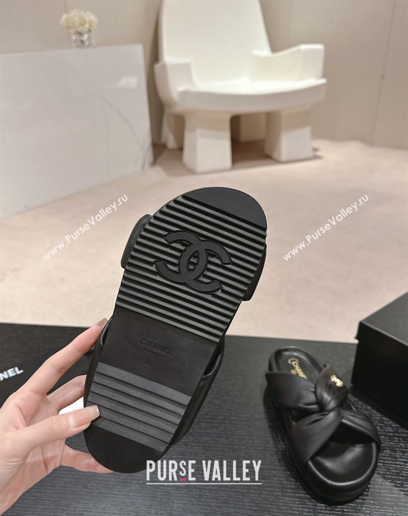 Chanel Lambskin Slide Sandals with Knot Strap Black 2024 0424 (MD-240424030)