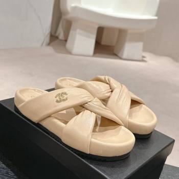 Chanel Lambskin Slide Sandals with Knot Strap Beige 2024 0424 (MD-240424031)