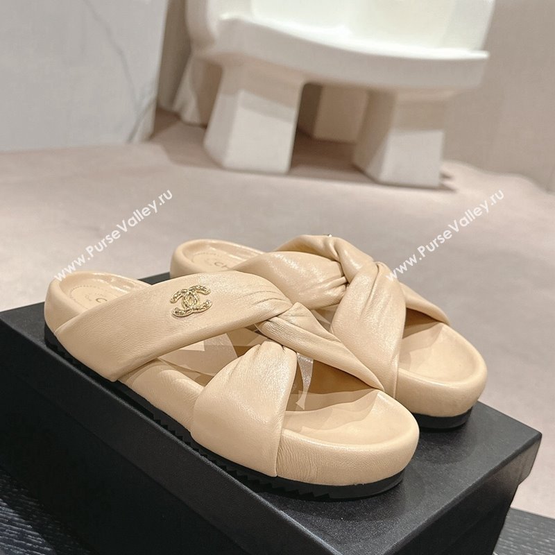 Chanel Lambskin Slide Sandals with Knot Strap Beige 2024 0424 (MD-240424031)