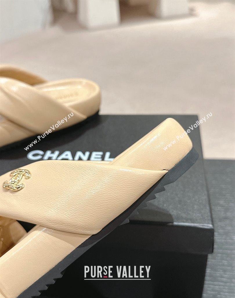 Chanel Lambskin Slide Sandals with Knot Strap Beige 2024 0424 (MD-240424031)