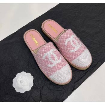 Chanel Tweed Sequins Espadrilles Flat Mules G45602 Pink2 2024 (KL-240425008)
