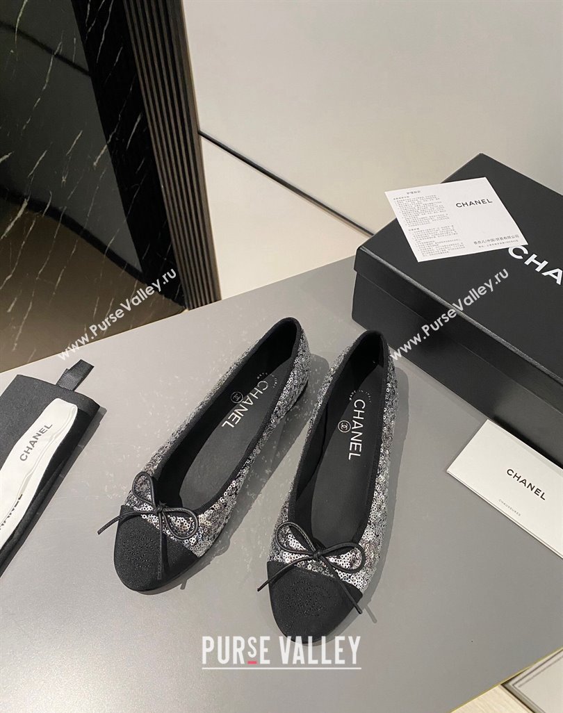 Chanel Sequins Grosgrain Ballet Flat with Bow G45591 Silver 2024 (MD-240423133)