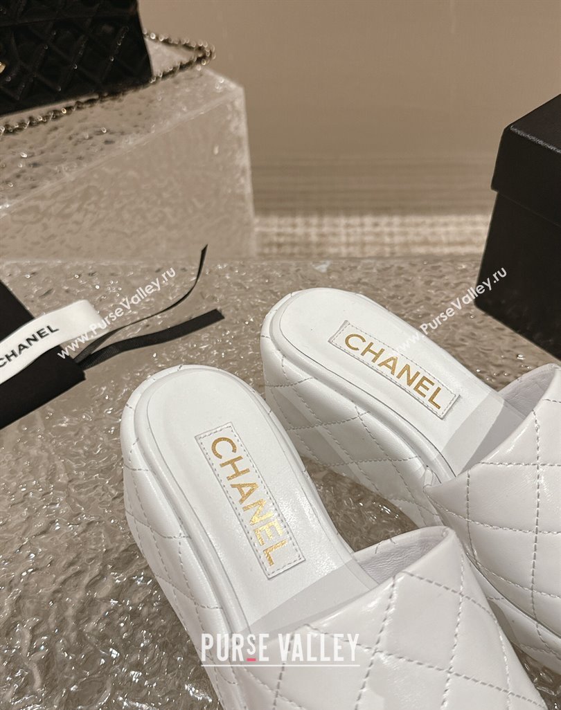 Chanel Quilted Lambskin Wedge Platform Slide Sandals 6.5cm White 2024 0424 (MD-240424190)