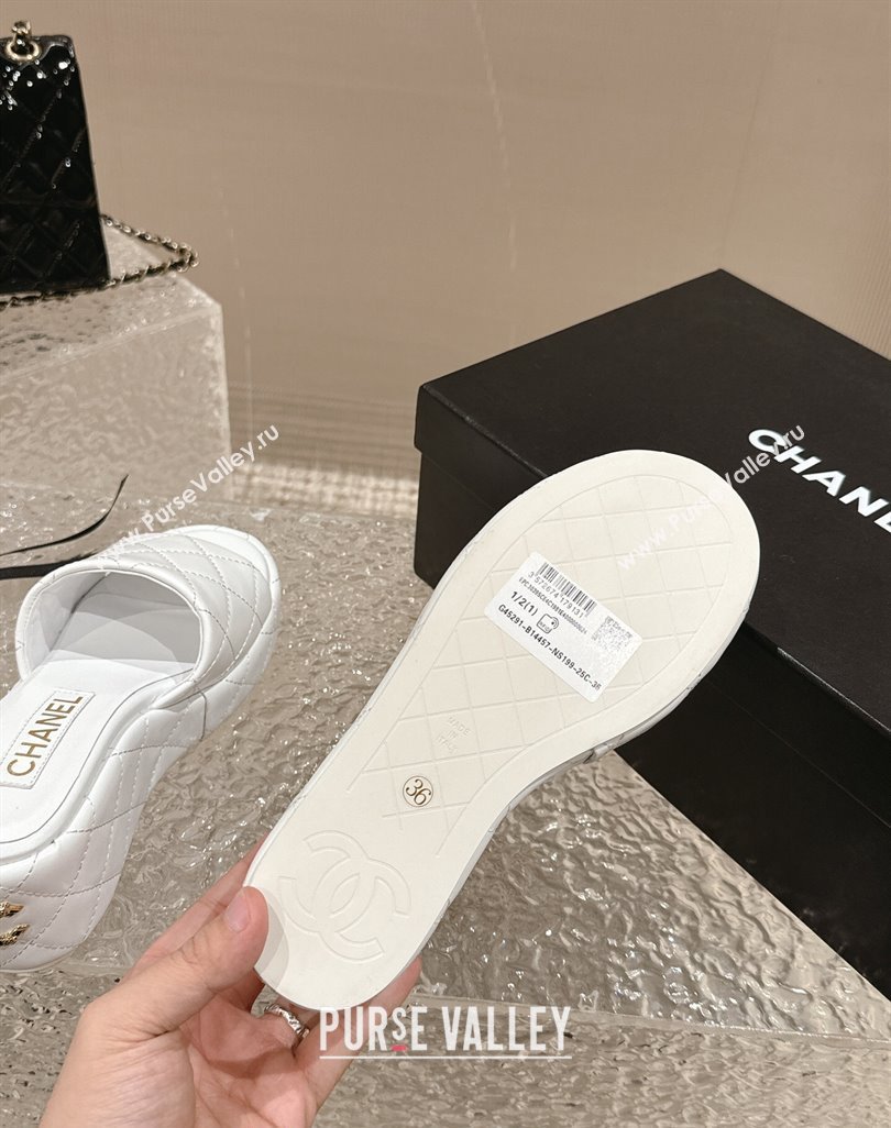 Chanel Quilted Lambskin Wedge Platform Slide Sandals 6.5cm White 2024 0424 (MD-240424190)