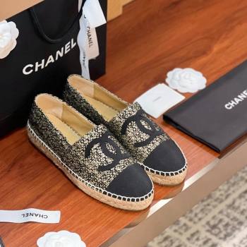 Chanel Tweed Grosgrain Espadrilles Flat G29762 Black/Gold 2 2024 (KL-240425022)