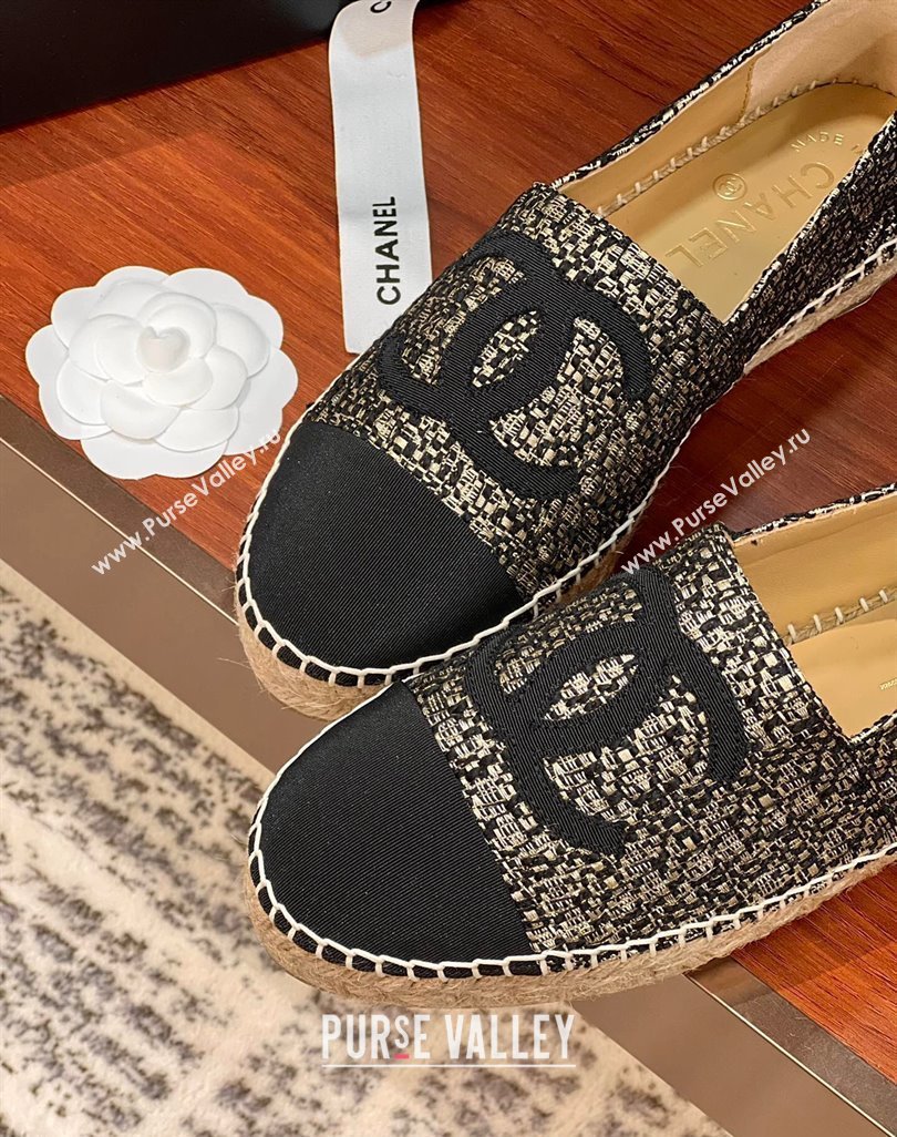 Chanel Tweed Grosgrain Espadrilles Flat G29762 Black/Gold 2 2024 (KL-240425022)