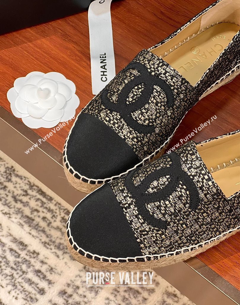 Chanel Tweed Grosgrain Espadrilles Flat G29762 Black/Gold 2 2024 (KL-240425022)