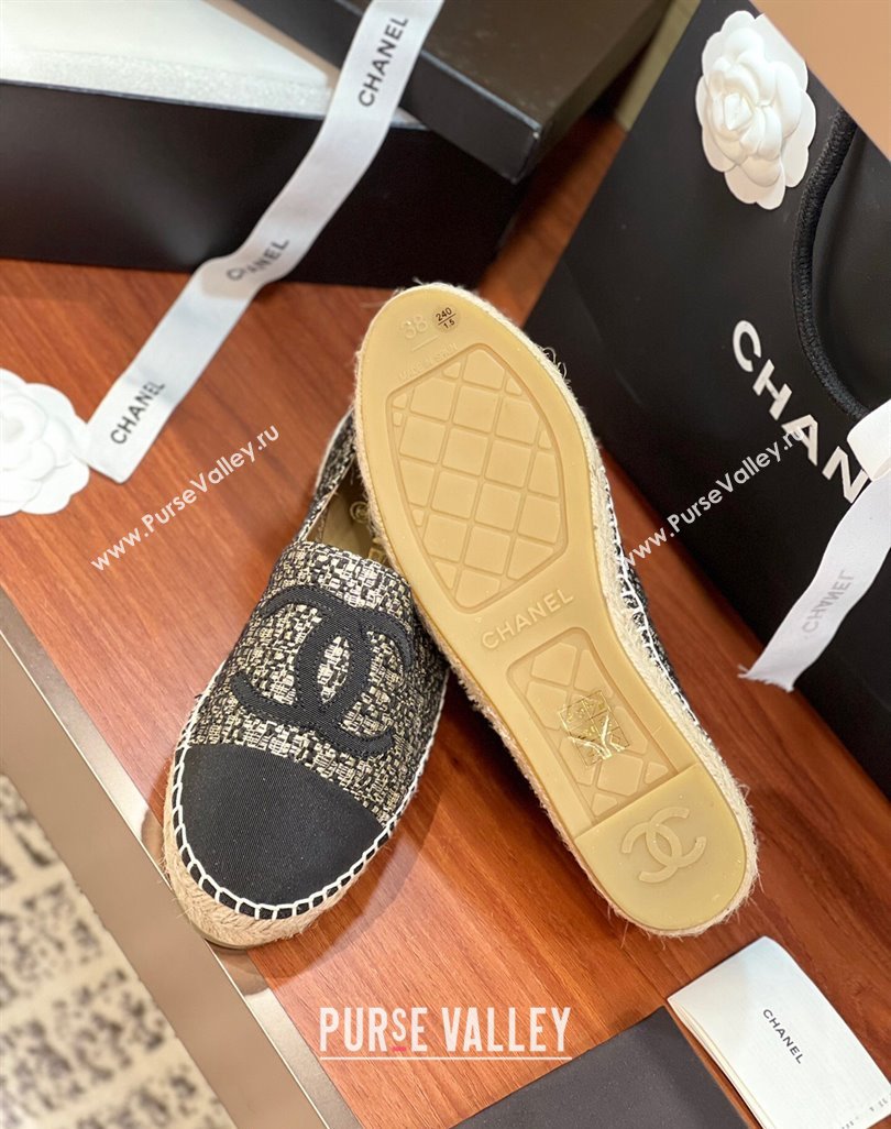 Chanel Tweed Grosgrain Espadrilles Flat G29762 Black/Gold 2 2024 (KL-240425022)