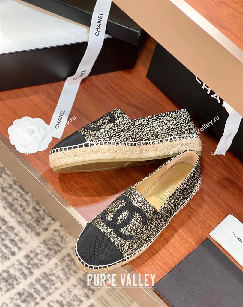 Chanel Tweed Grosgrain Espadrilles Flat G29762 Black/Gold 2 2024 (KL-240425022)