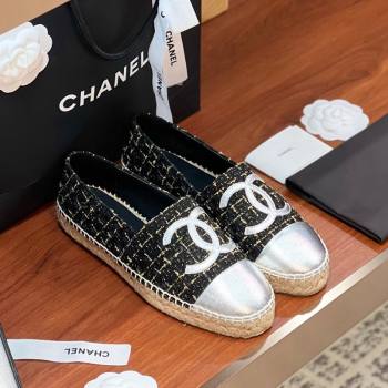 Chanel Tweed Lambskin Espadrilles Flat G29762 Black/Gold/Silver 2024 (KL-240425024)