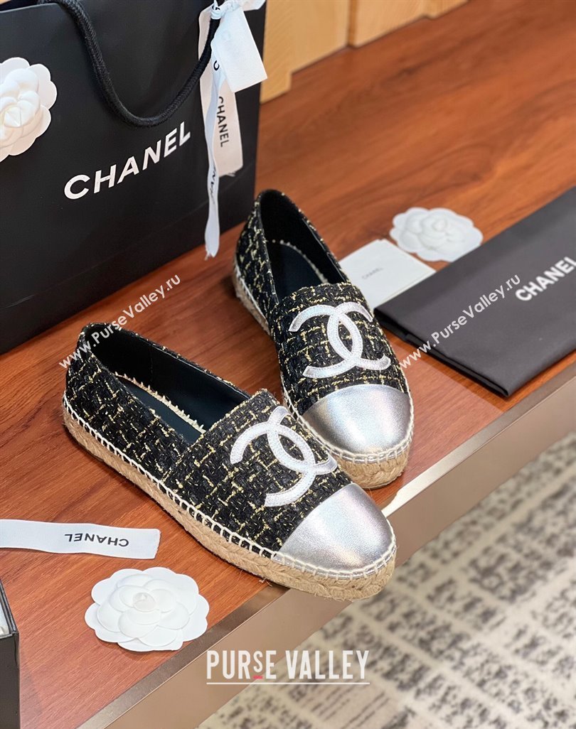 Chanel Tweed Lambskin Espadrilles Flat G29762 Black/Gold/Silver 2024 (KL-240425024)