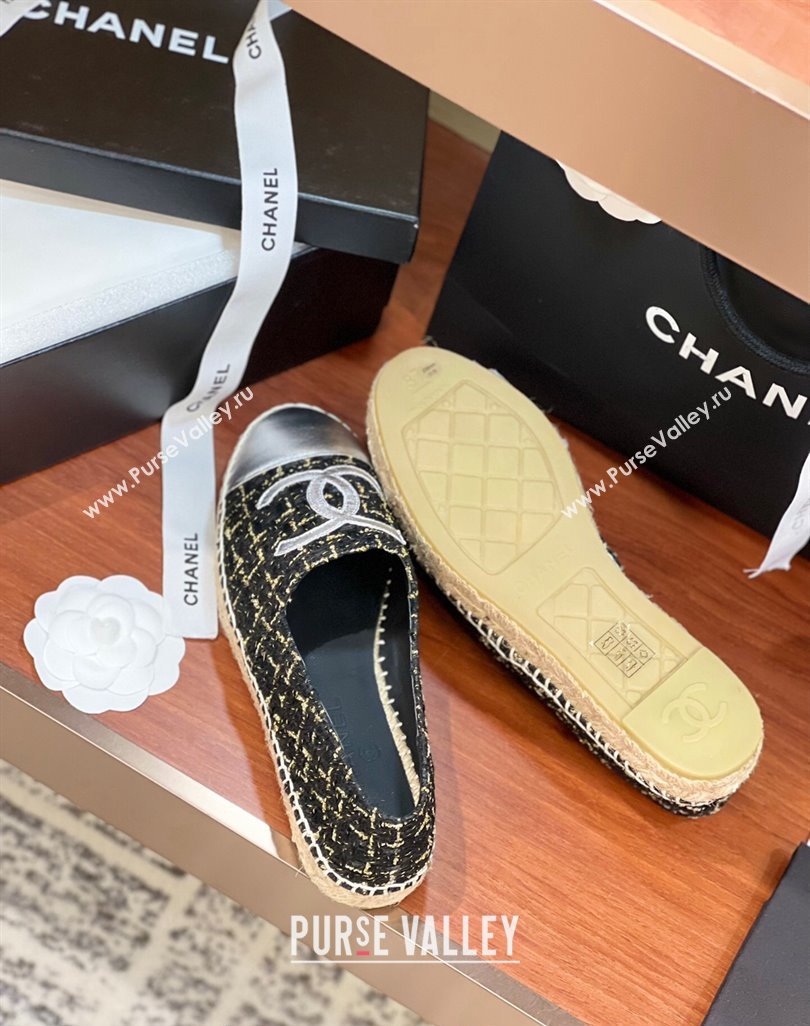 Chanel Tweed Lambskin Espadrilles Flat G29762 Black/Gold/Silver 2024 (KL-240425024)