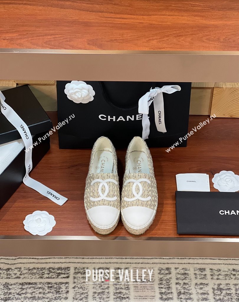 Chanel Tweed Lambskin Espadrilles Flat G29762 Beige/White 2024 (KL-240425025)