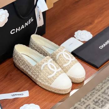 Chanel Tweed Lambskin Espadrilles Flat G29762 Beige/White 2024 (KL-240425025)