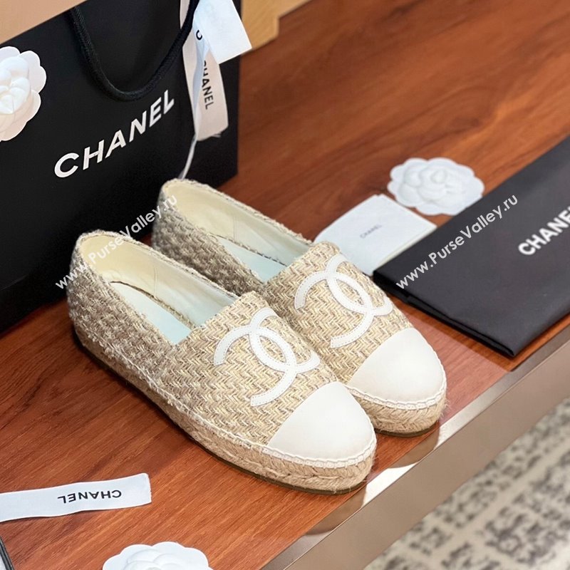 Chanel Tweed Lambskin Espadrilles Flat G29762 Beige/White 2024 (KL-240425025)